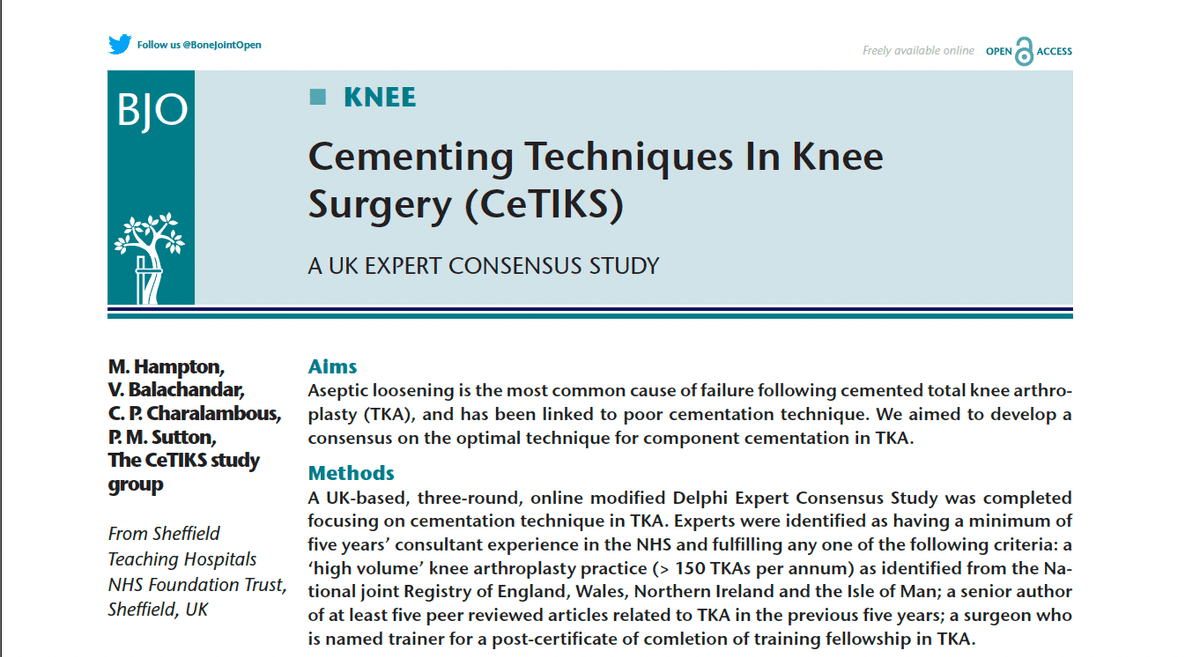 Cementing Techniques In Knee Surgery (CeTIKS): A UK Expert Consensus Study